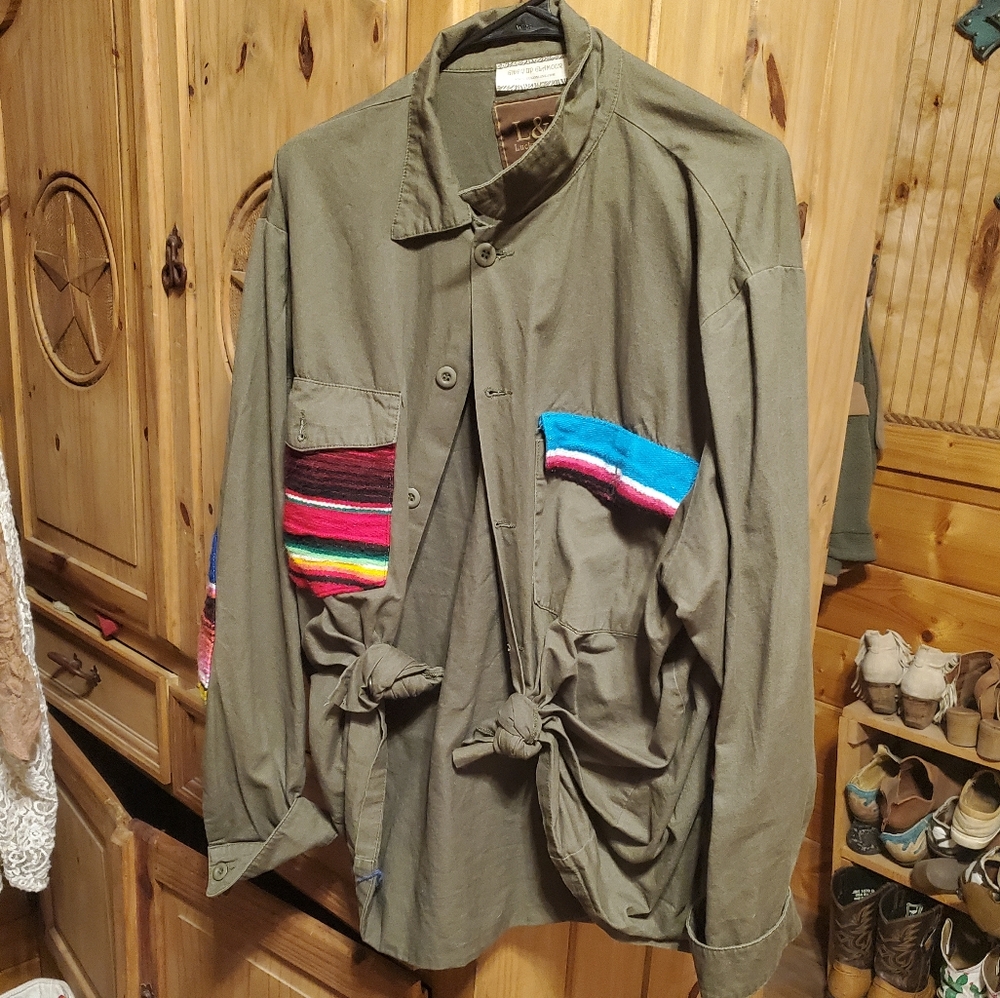 Army Green Jacket With Serape Pockets and Elbow Patches